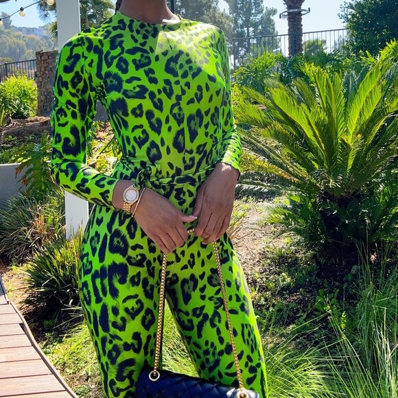 Custom Green Leopard Print Long Sleeve Capri Jumpsuit – Fixed By B - Picture 4 of 6